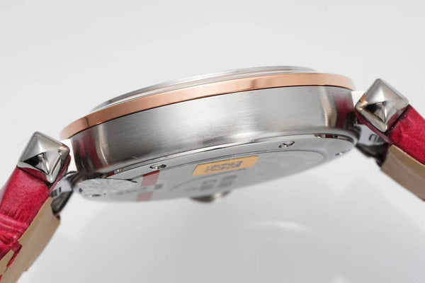 pasha 30mm quartz pink gold white dial red leather