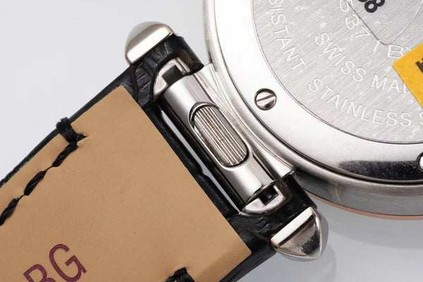 pasha 30mm quartz stainless steel white dial black leather