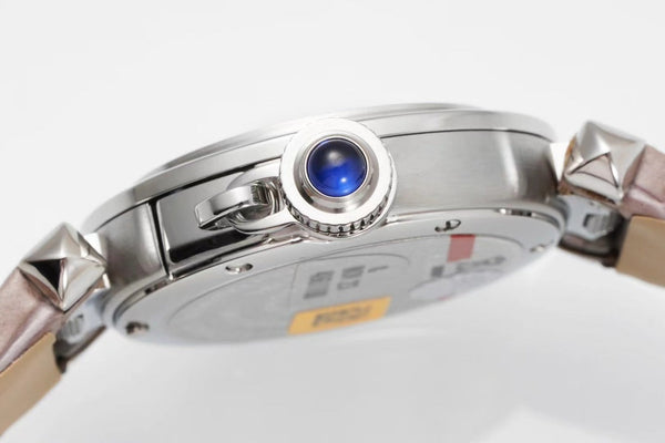 pasha 30mm quartz stainless steel pink dial light brown leather