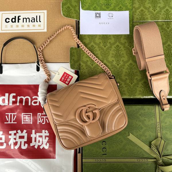 gg marmont mini 18cm tutta in pelle di vitello beige