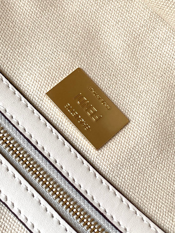 Fend Baguette White and Multicolour Canvas Bag 27 with FF Embroidery Ghw