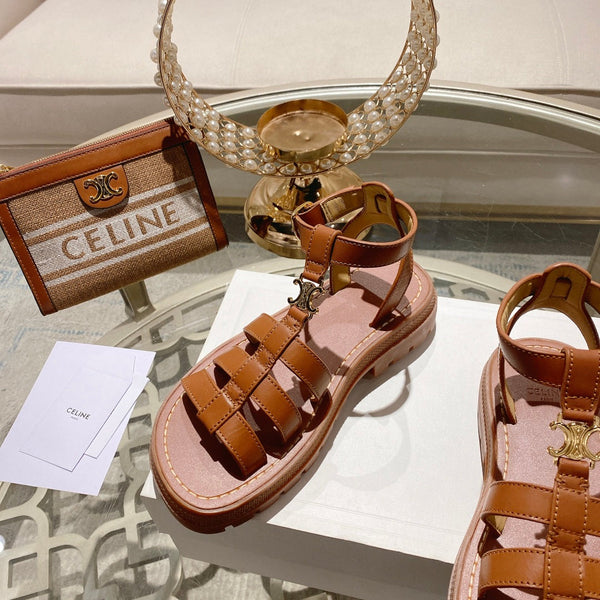 Sandalo gladiatore CL Clea Triomphe 40mm in pelle di vitello color cuoio 600377