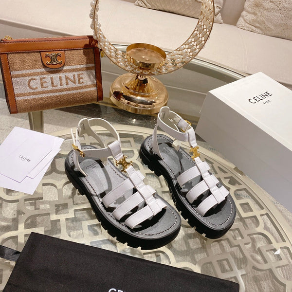 CL Clea Triomphe Gladiator Sandal 40mm White Black Calfskin 600371