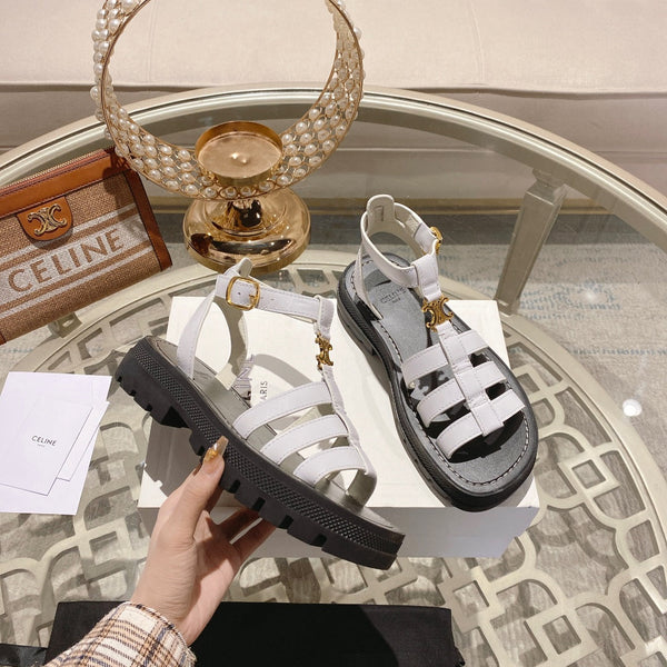 CL Clea Triomphe Gladiator Sandal 40mm White Black Calfskin 600371