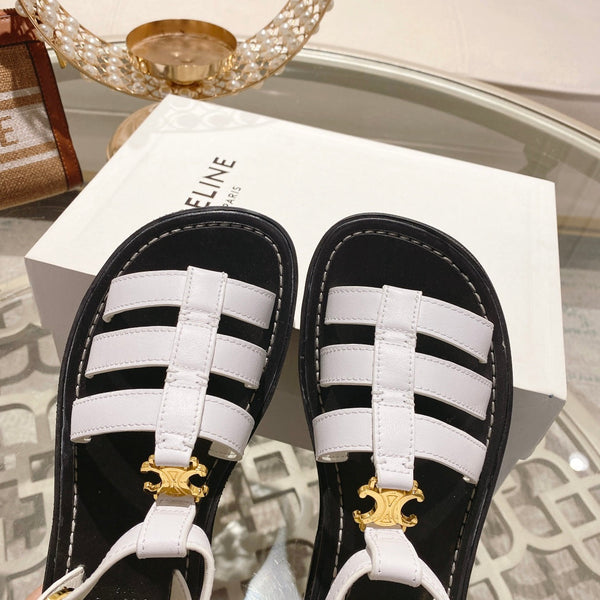 CL Clea Triomphe Gladiator Sandal 40mm White Black Calfskin 600371