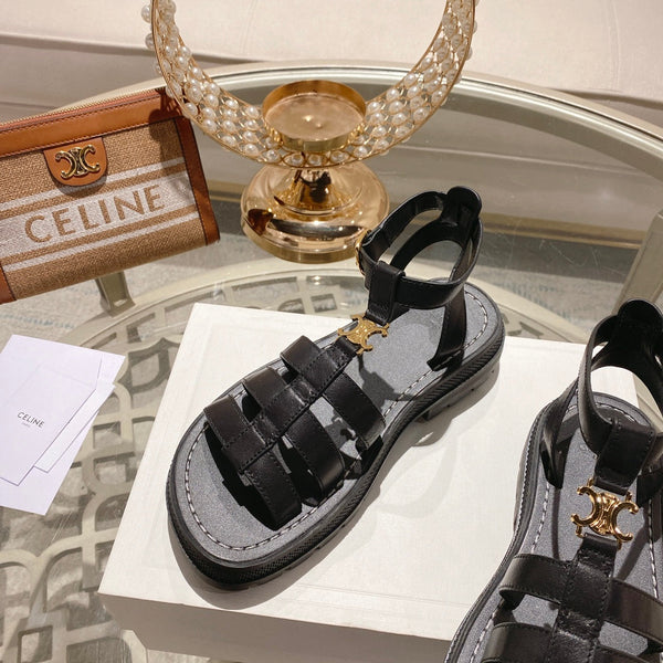 CL Clea Triomphe Gladiator Sandal 40mm Black Calfskin 600373