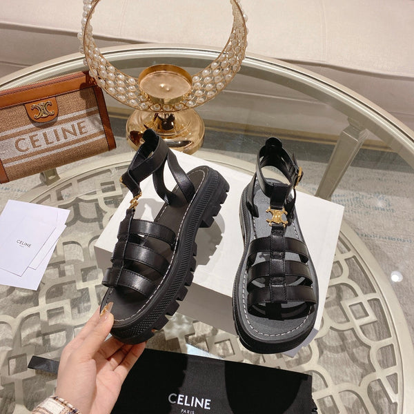 CL Clea Triomphe Gladiator Sandal 40mm Black Calfskin 600373