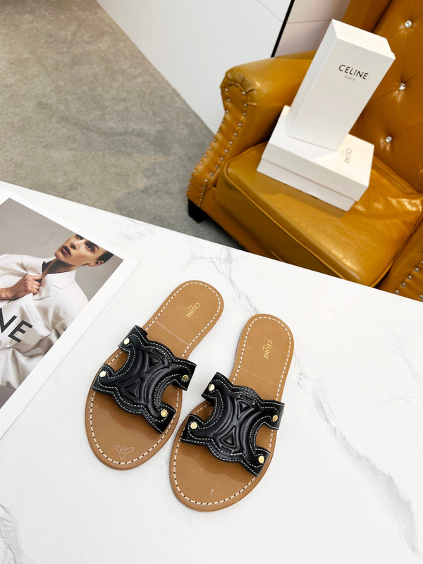 TRIOMPHE SLIDE IN BLACK CALFSKIN