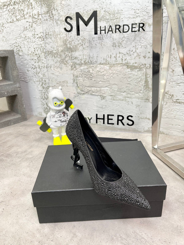 SL OPYUM BASIC HIGH HEEL BLACK CRYSTAL SATIN