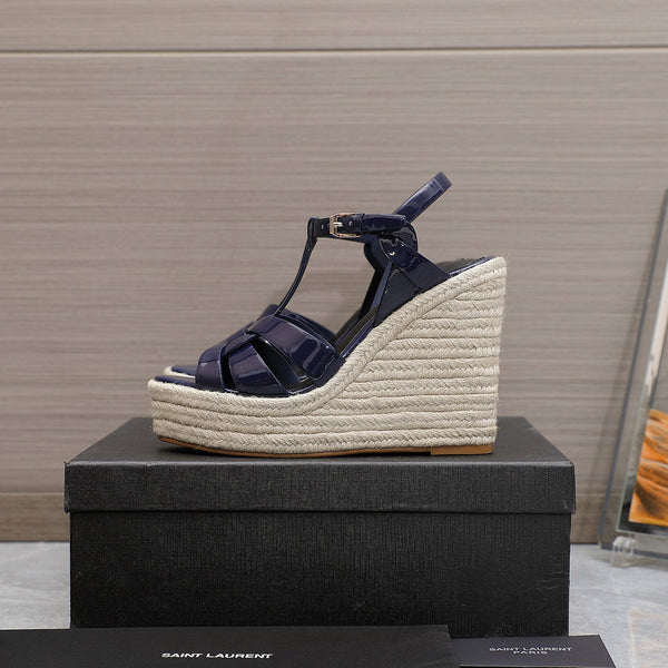 SANDALI CON ZEPPA SL TRIBUTE IN PELLE DI VITELLO LUCIDA BLU MARINO