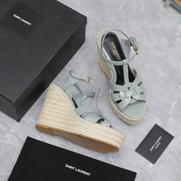 SANDALI CON ZEPPA SL TRIBUTE IN PELLE DI VITELLO LUCIDA GRIGIO TEMPERATO