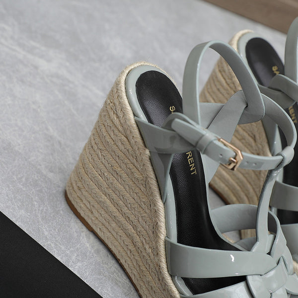 SANDALI CON ZEPPA SL TRIBUTE IN PELLE DI VITELLO LUCIDA GRIGIO TEMPERATO