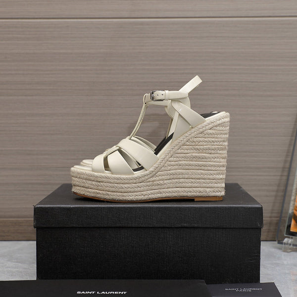 SANDALI CON ZEPPA SL TRIBUTE IN PELLE DI VITELLO LUCIDA COLOR CREMA