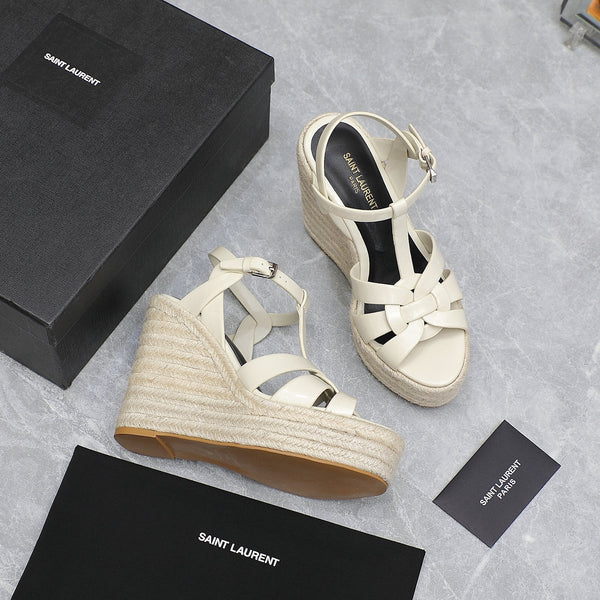 SANDALI CON ZEPPA SL TRIBUTE IN PELLE DI VITELLO LUCIDA COLOR CREMA