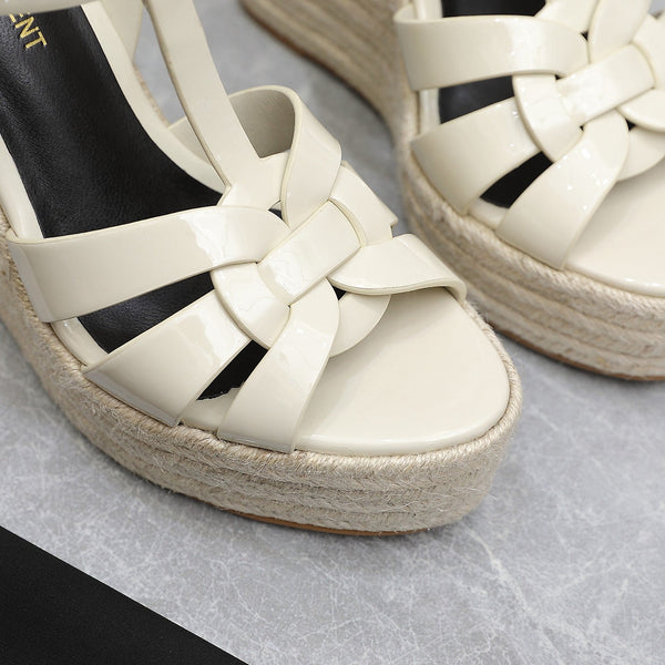 SANDALI CON ZEPPA SL TRIBUTE IN PELLE DI VITELLO LUCIDA COLOR CREMA