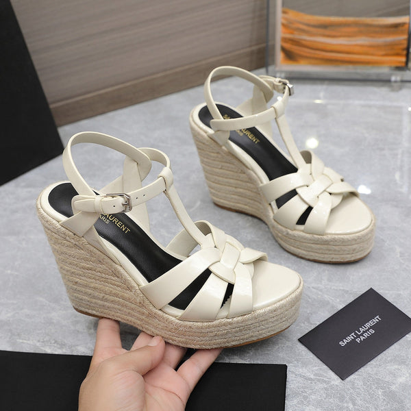 SANDALI CON ZEPPA SL TRIBUTE IN PELLE DI VITELLO LUCIDA COLOR CREMA