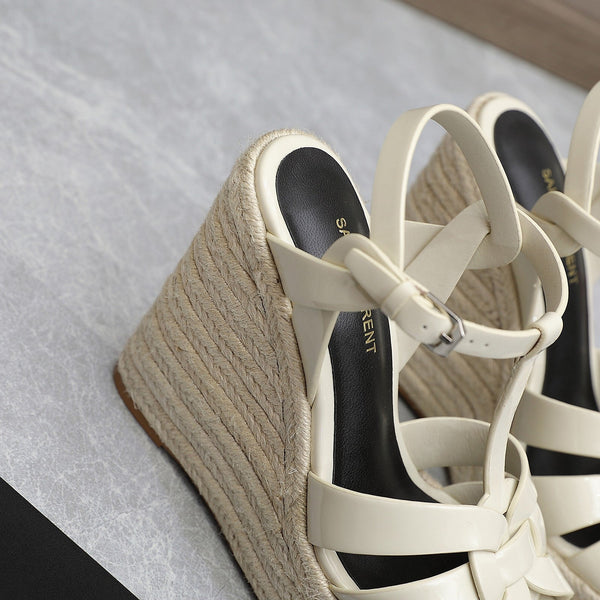 SANDALI CON ZEPPA SL TRIBUTE IN PELLE DI VITELLO LUCIDA COLOR CREMA