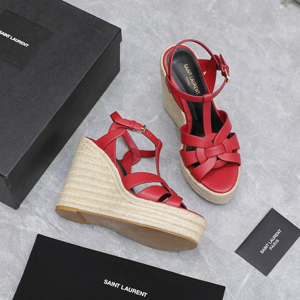 SANDALI CON ZEPPA SL TRIBUTE IN PELLE DI VITELLO ROSSA