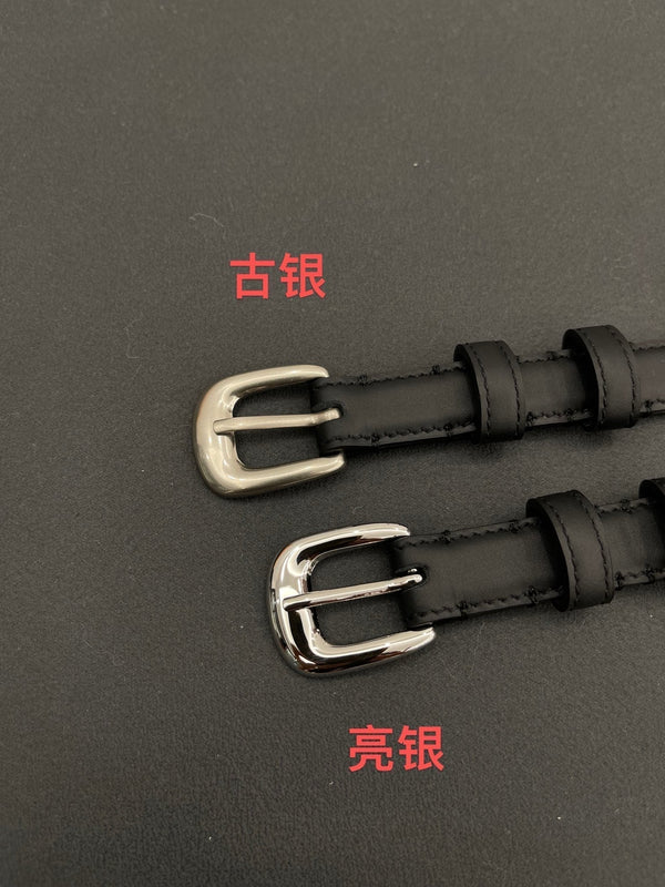 CL SMALL 18 MM TRIOMPHE BELT IN TAURILLON BLACK LEATHER SILVER HARDWARE