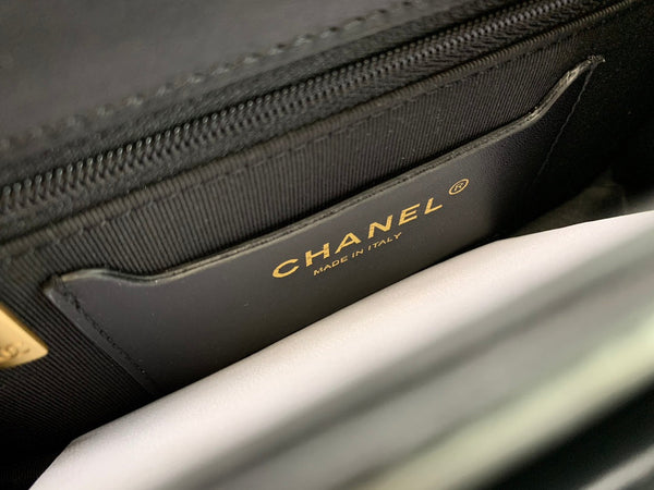 CC Quilted Mini Graphic Catch Flap Bag Black Lambskin