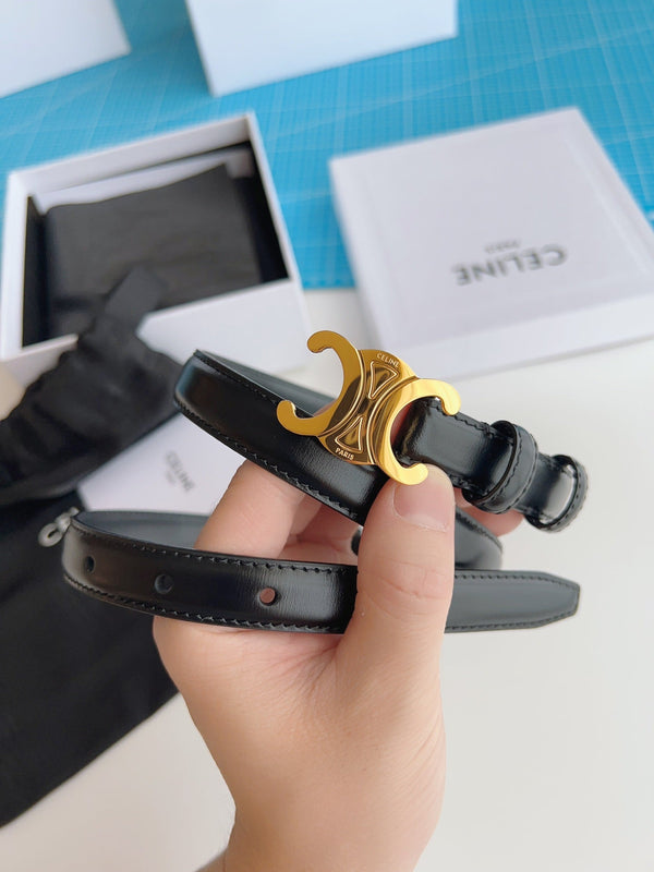 Triomphe Belt 18mm Black Calfskin Gold Buckle