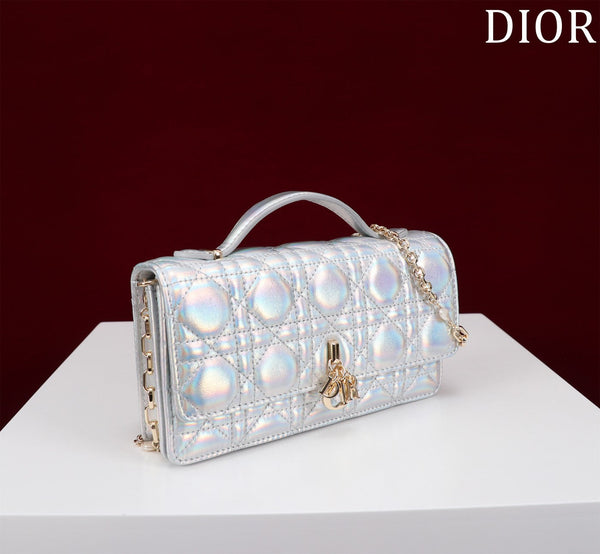 my cd mini 21 silver metalic lambskin