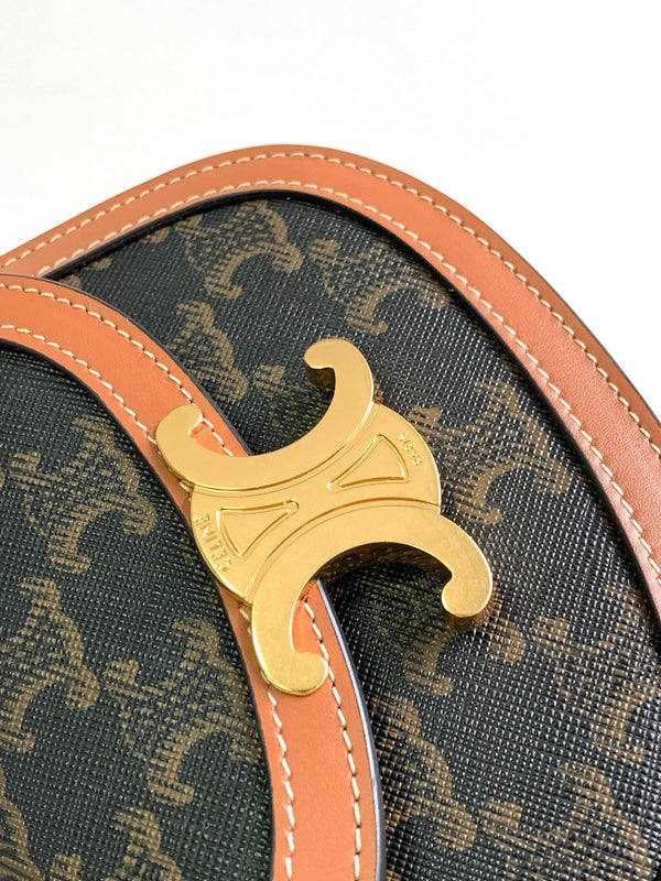 TEEN CHAIN BESACE TRIOMPHE 15.5CM BROWN MONOGRAM AND CALFSKIN TAN