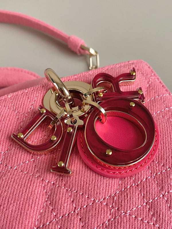 BORSA D-JOY 22 IN DENIM MACROCANNAGE ROSA SCURO