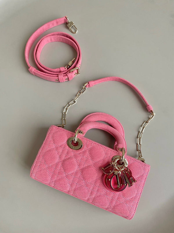 BORSA D-JOY 22 IN DENIM MACROCANNAGE ROSA SCURO