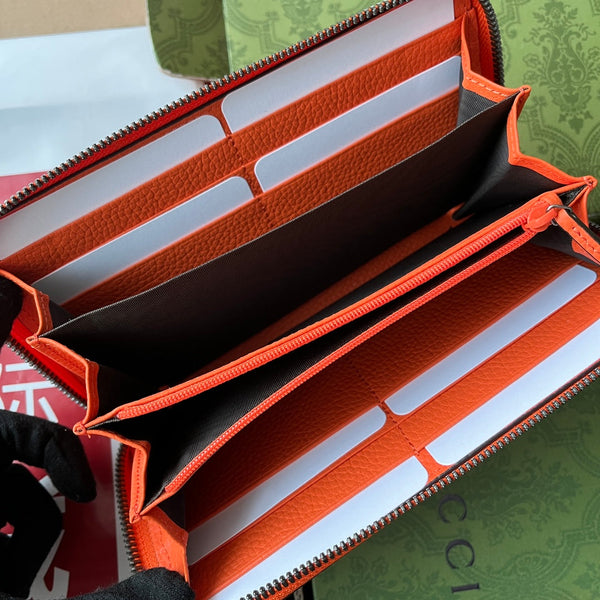 PORTAFOGLIO FULL-ZIP 19 IN PELLE DI VITELLO GOFFRATA ARANCIONE