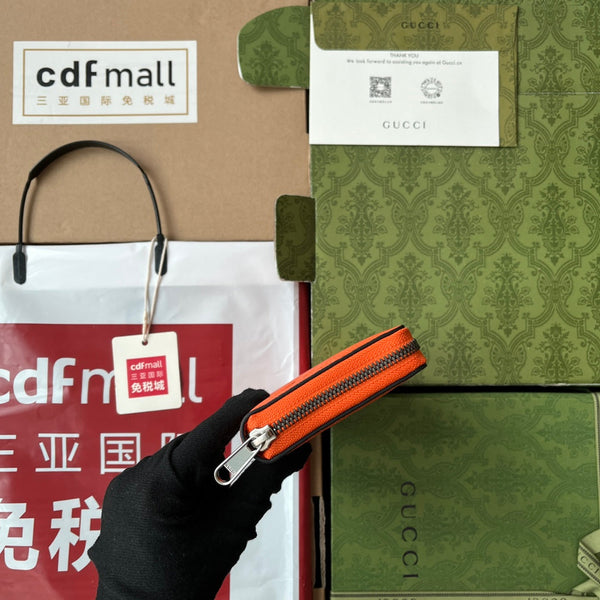 PORTAFOGLIO FULL-ZIP 19 IN PELLE DI VITELLO GOFFRATA ARANCIONE