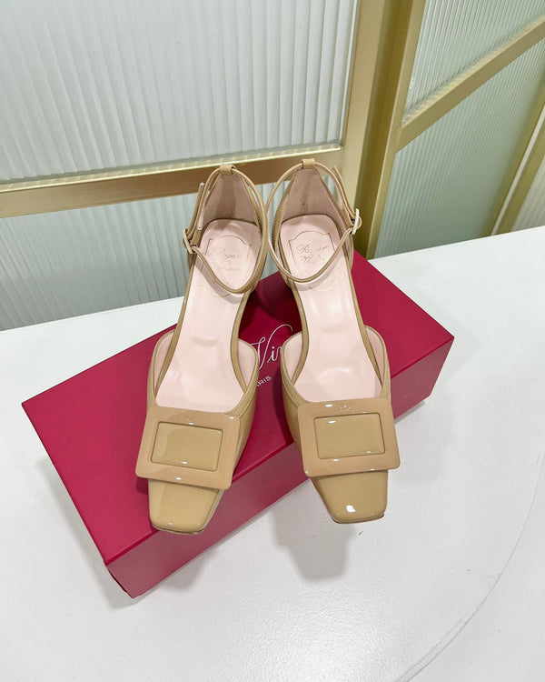 Trompette Metal Buckle Slingback Pump 45 Camel Patent Leather