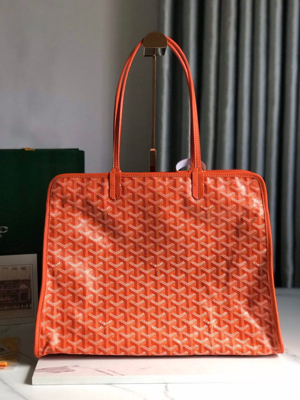 HARDY PM BAG 40 IN ORANGE GOYARDINE CANVAS AND TAURILLON LEATHER TRIM