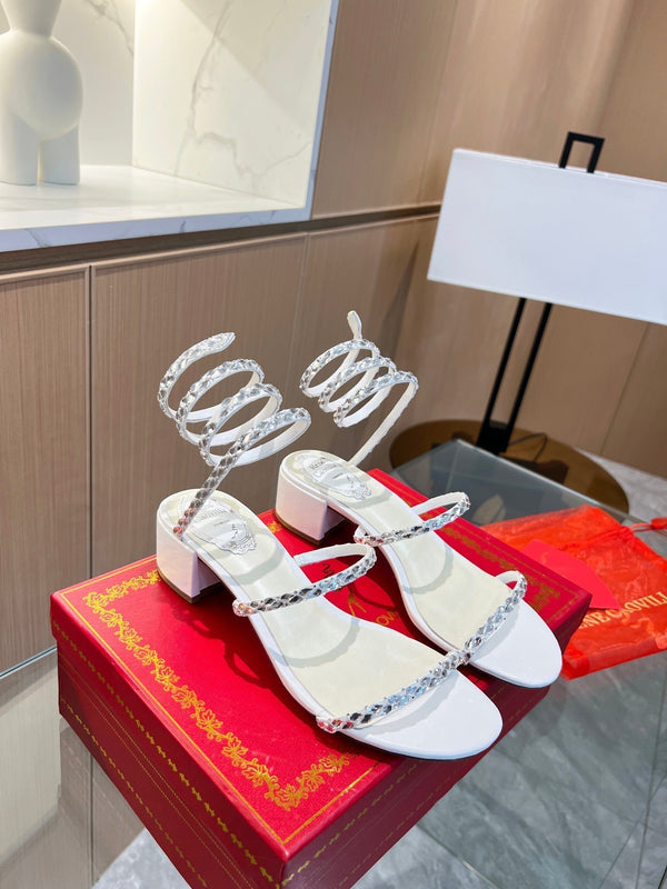 RC Diamond Sandals White Silk Creole Glass Diamond 341982