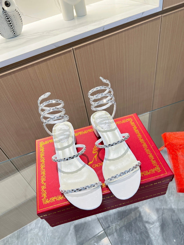 RC Diamond Sandals White Silk Creole Glass Diamond 341982