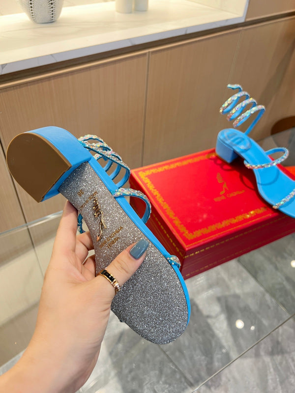 RC Diamond Sandals Blue Silk Creole Glass Diamond 341986