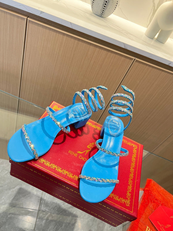 RC Diamond Sandals Blue Silk Creole Glass Diamond 341986