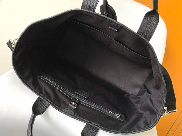 LV The Weekend Tote Bag 43cm Black Monogram Canvas & Taïga Leather