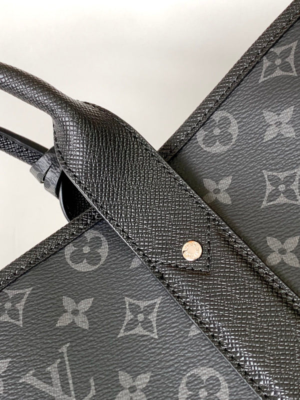 LV The Weekend Tote Bag 43cm Black Monogram Canvas & Taïga Leather