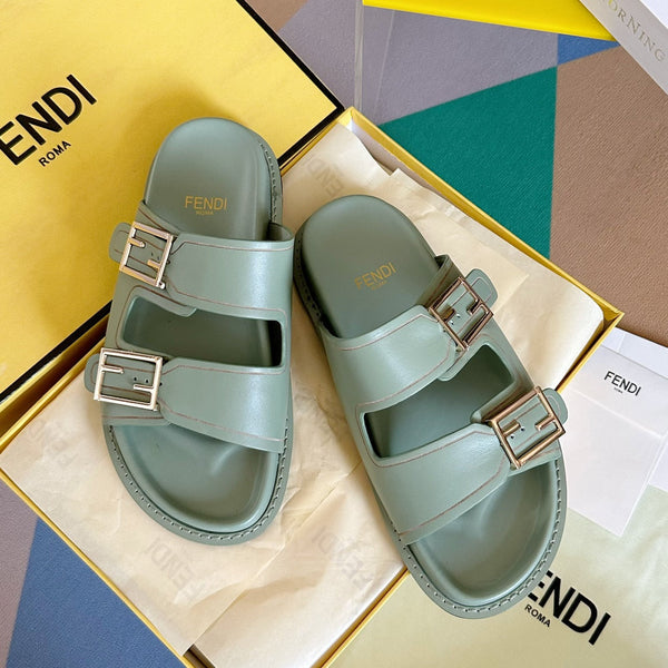 FENDI BAGUETTE DAD SANDALS IN ASH GREY CALFSKIN