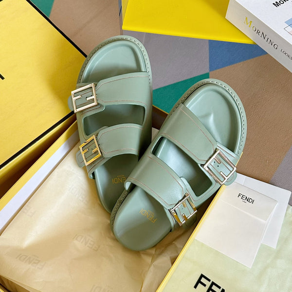 FENDI BAGUETTE DAD SANDALS IN ASH GREY CALFSKIN
