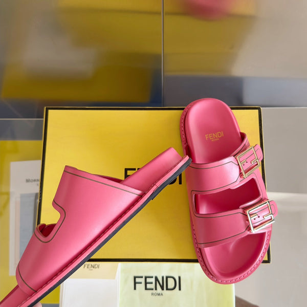 FENDI BAGUETTE DAD SANDALS IN PUNCH PINK CALFSKIN