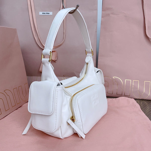 MIU POCKET 21CM SHOULDER BAG WHITE CALFSKIN