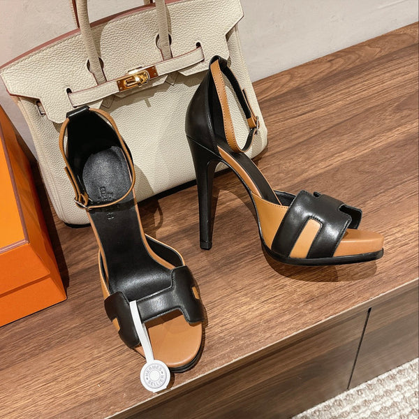 H - CLASSIC SANDAL 125 BLACK MIX CARAMEL LAMBSKIN