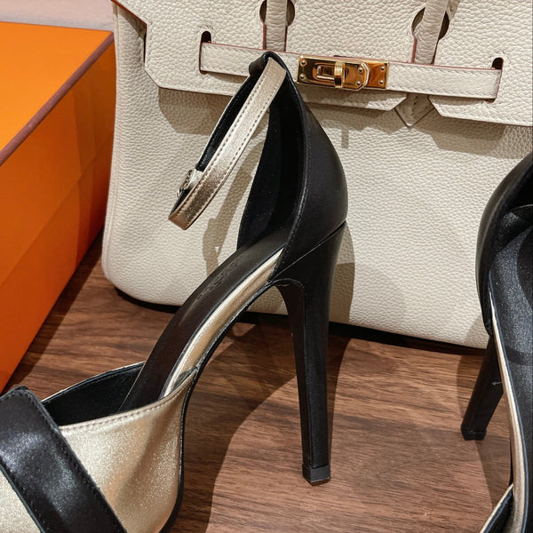 H - SANDALO CLASSICO 125 NERO MIX ARGENTO PELLE DI AGNELLO