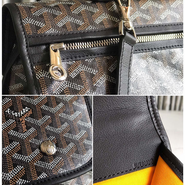 ZAINO SAINT LÉGER 35 IN TELA GOYARDINE E PELLE DI VITELLO COLOR MARRONE MIX NERO CON PATCH CARTONI ANIMATI