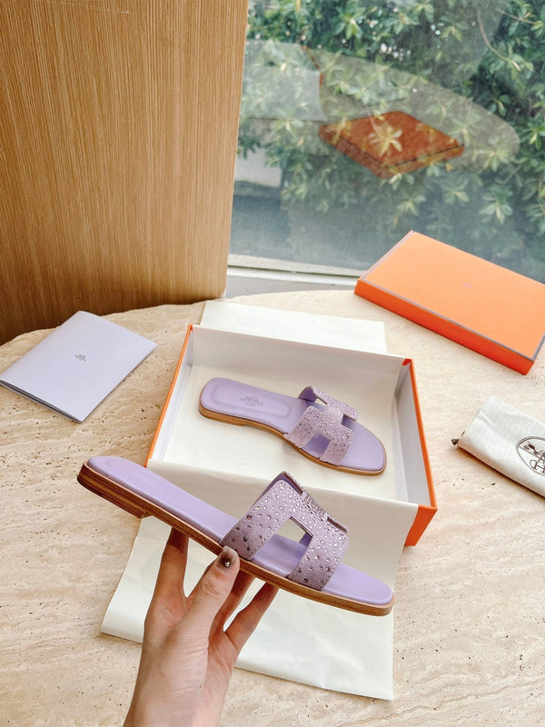 HM 25 Oran Sandal Violet Calfskin Crystal Embellished