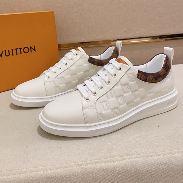 LV TRAINER SNEAKER WHITE DAMIER JACQUARD AND CALFSKIN