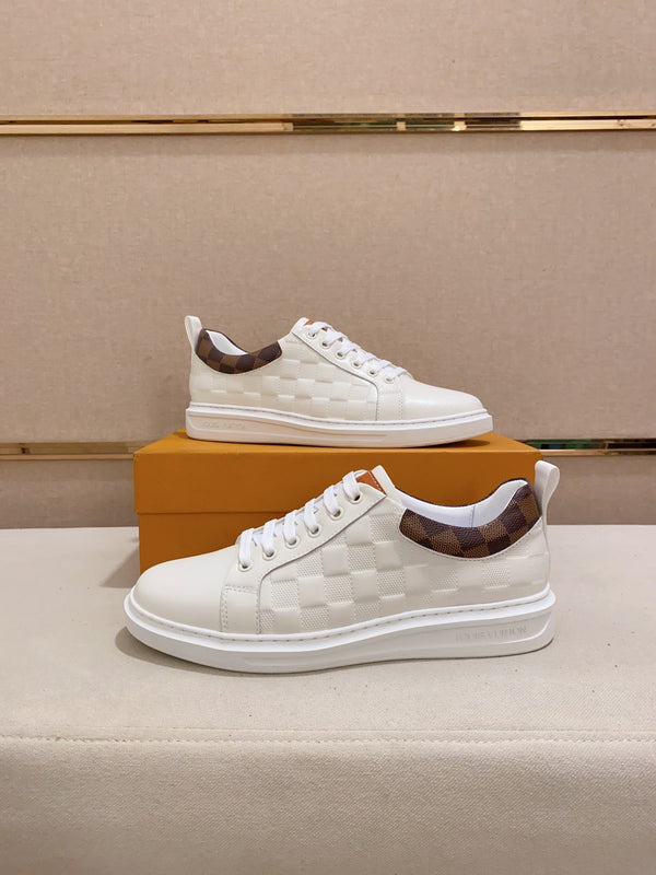 LV TRAINER SNEAKER WHITE DAMIER JACQUARD AND CALFSKIN