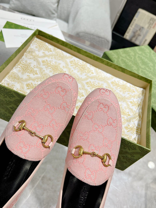 MEN'S LOAFER WITH HORSEBIT IN PINK PASTEL MONOGRAM JACQUARD FABRIC